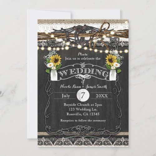 Rustic Horseshoes  Flowers Wedding Invitations