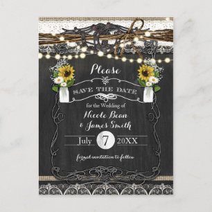 Rustic Horseshoes & Flowers Wedding Save the Date Announcement Postcard