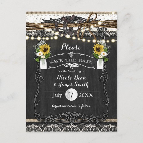 Rustic Horseshoes  Flowers Wedding Save the Date Announcement Postcard