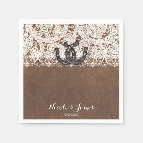 Rustic Horseshoes  Lace Country Wedding Napkins