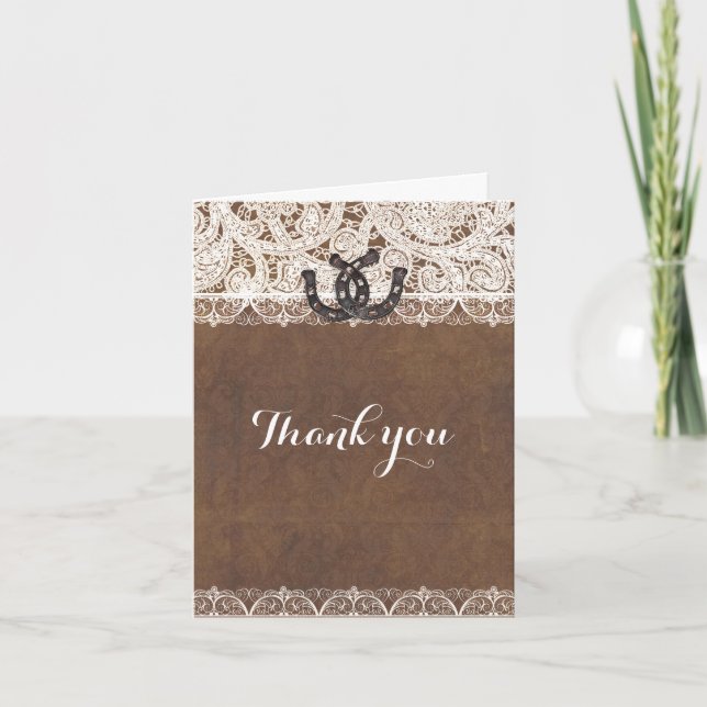 Rustic Horseshoes & Lace Country Wedding Thank You Card (Front)