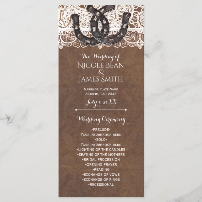 Rustic Horseshoes & Lace Country Western Program (Front)