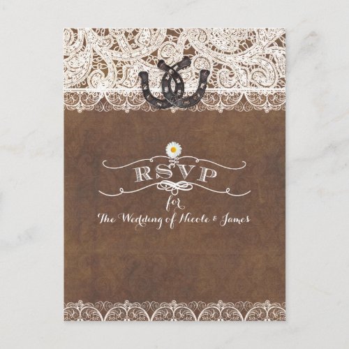 Rustic Horseshoes  Lace Country Western RSVP card