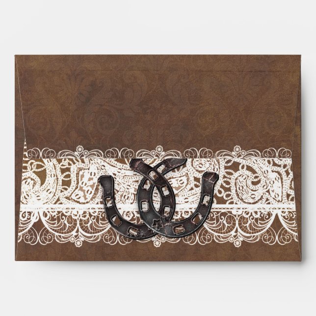 Rustic Horseshoes & Lace Wedding invitation Envelope (Back (Top Flap))
