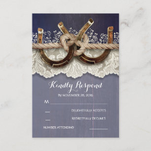 Rustic Horseshoes Wood Lace Navy Wedding RSVP