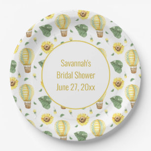Rustic Hot Air Balloon and Sunflowers Bridal Paper Plates