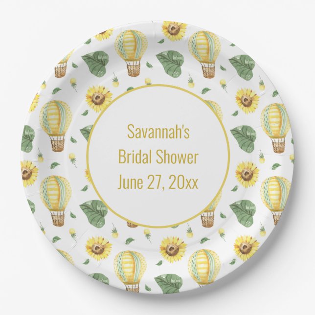 Rustic Hot Air Balloon and Sunflowers Bridal  Paper Plates (Front)