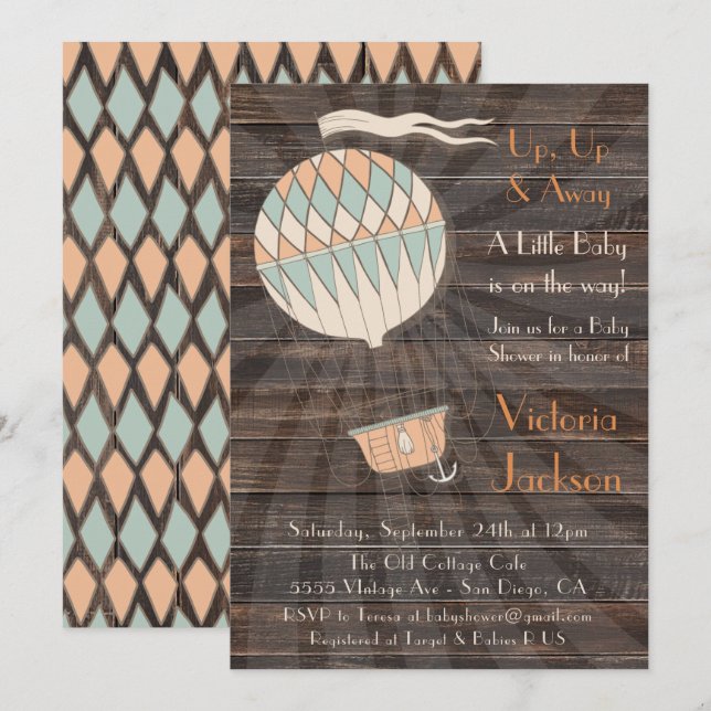 Rustic Hot air balloon Baby Shower Invitation (Front/Back)