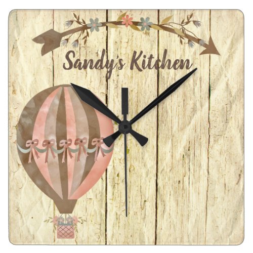 Rustic Hot Air Balloon Personalized Kitchen Clock