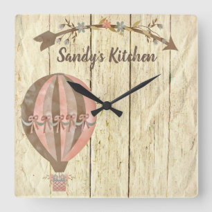 Rustic Hot Air Balloon Personalized Kitchen Clock