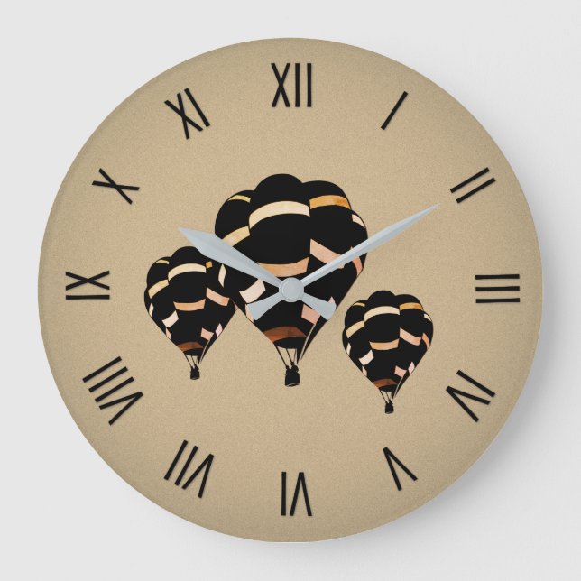 Rustic Hot Air Balloons w Numerals Large Clock (Front)
