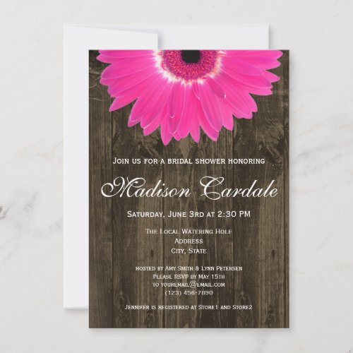 Rustic Hot Pink Daisy Bridal Shower Invitation
