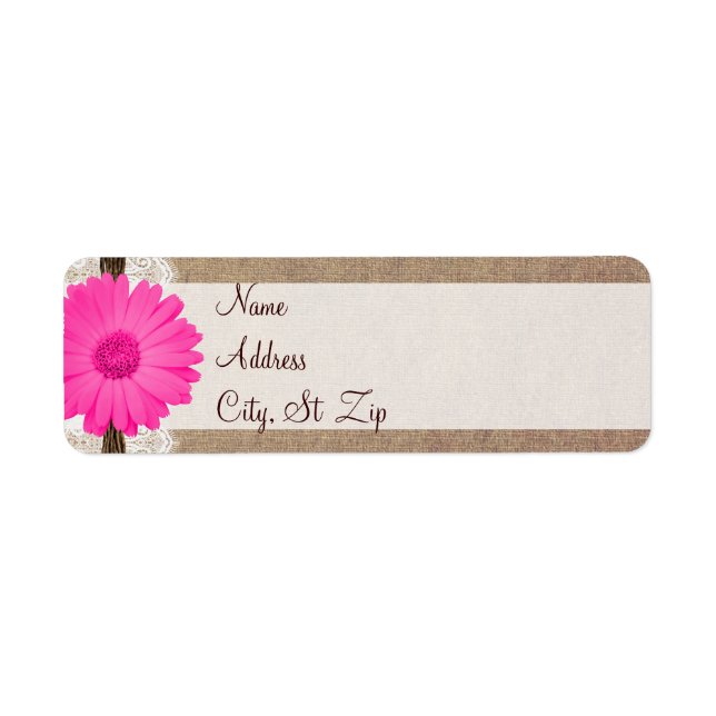 Rustic Hot Pink Gerber Daisy Return Address Labels (Front)