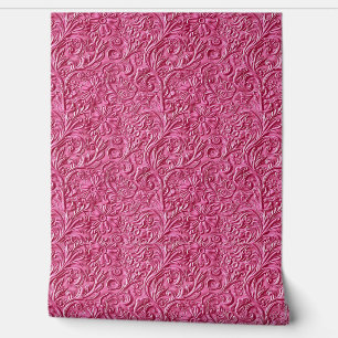 Rustic hot pink tooled leather wallpaper