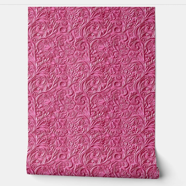 Rustic hot pink tooled leather  wallpaper  (Unrolling)