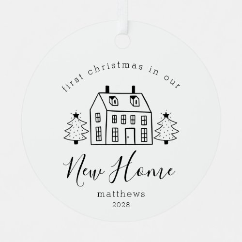 Rustic House and Trees First Christmas New Home  O Metal Ornament