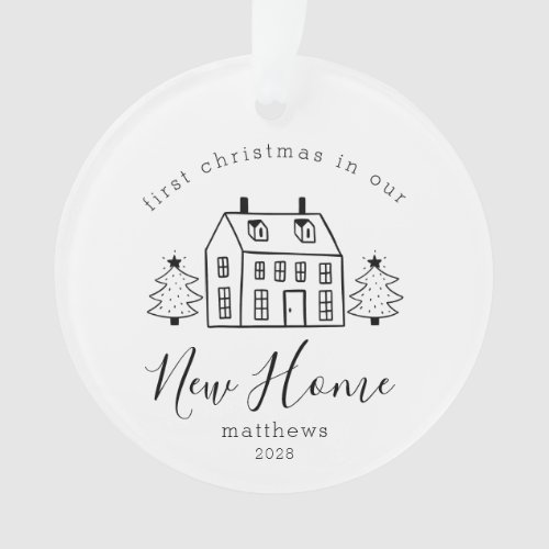 Rustic House and Trees First Christmas New Home  Ornament