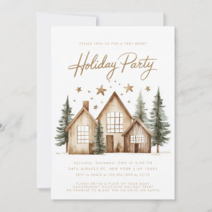 Rustic House Cabin Mountain Holiday Party Invitation