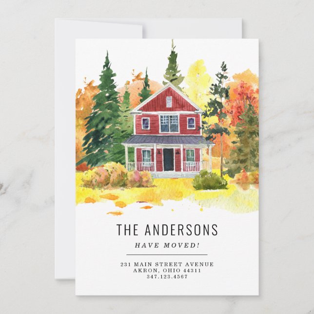 Rustic House Forest Woods We've Moved Fall Moving  Announcement (Front)