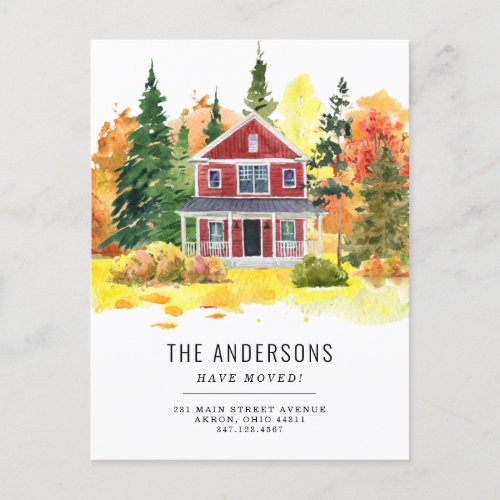 Rustic House Forest Woods Weve Moved Fall Moving Announcement Postcard