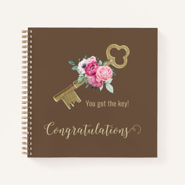 Rustic House Key Floral Vintage | Congratulations  Notebook (Front)