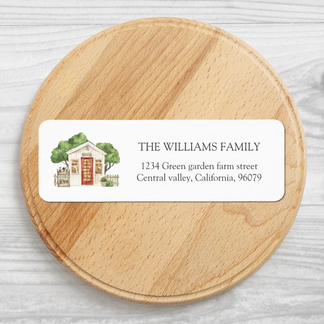 Rustic House Red Door Country Farmhouse Address Label (Close up)