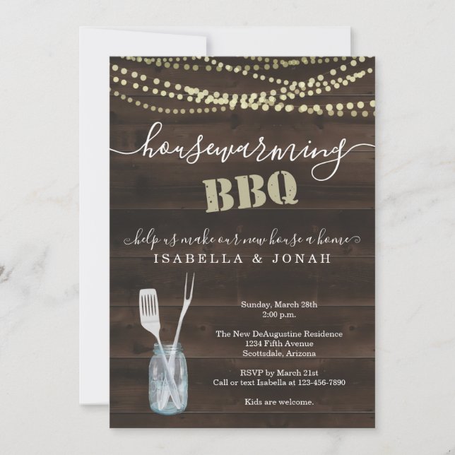 Rustic Housewarming BBQ Party Invitation (Front)