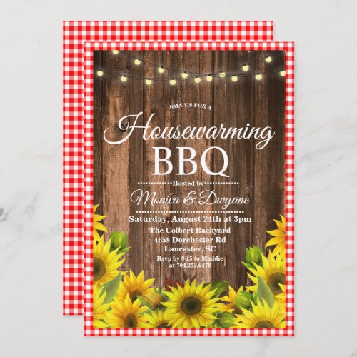 Rustic Housewarming BBQ Sunflower Invitation