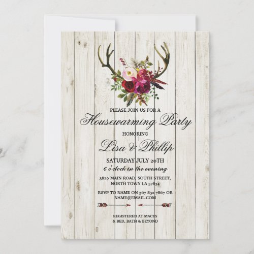 Rustic Housewarming Party Antlers Stag Invite