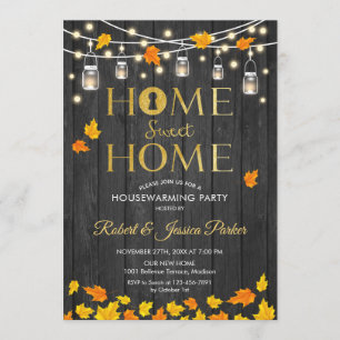 Rustic Housewarming Party - Gray Wood Fall Leaves Invitation