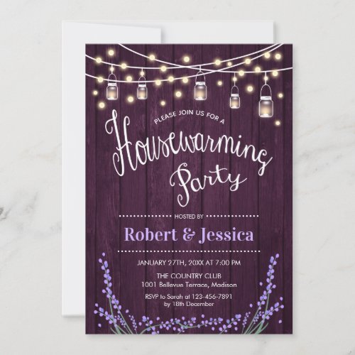 Rustic Housewarming Party _ Purple Wood Lavender Invitation