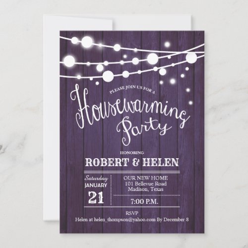 Rustic Housewarming Party _ Purple Wood Pattern Invitation