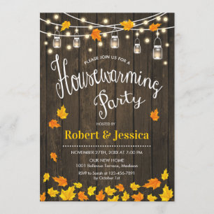 Rustic Housewarming Party - Wood Fall Leaves Invitation
