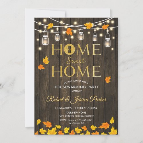 Rustic Housewarming Party _ Wood Fall Leaves Invitation