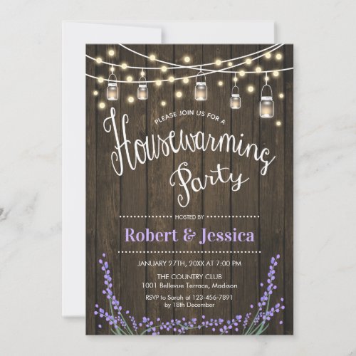 Rustic Housewarming Party _ Wood Lavender Invitation