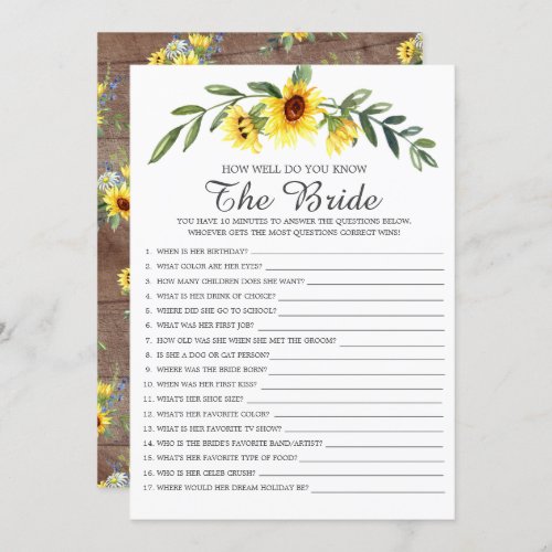 Rustic How Well Do You Know The Bride Shower Game Invitation