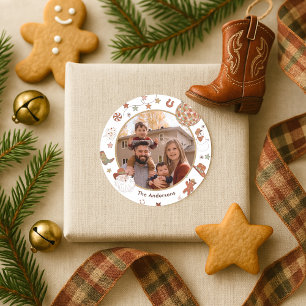 Rustic Howdy Western Family Photo Christmas Classic Round Sticker