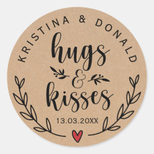 Rustic Hugs & Kisses Wedding   Bridal Shower  Clas Classic Round Sticker