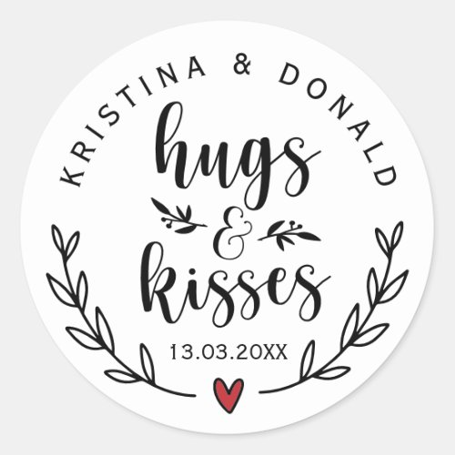 Rustic Hugs  Kisses Wedding  Bridal Shower  Classic Round Sticker