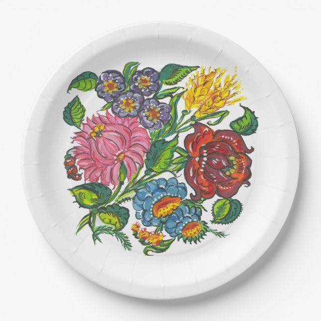 Rustic Hungarian flowers  Paper Plates (Front)