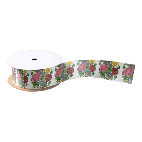 Rustic Hungarian flowers Satin Ribbon