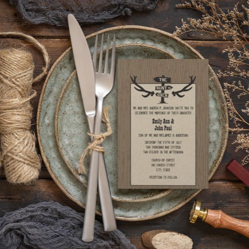 Rustic Hunt is Over Barnwood Invitation