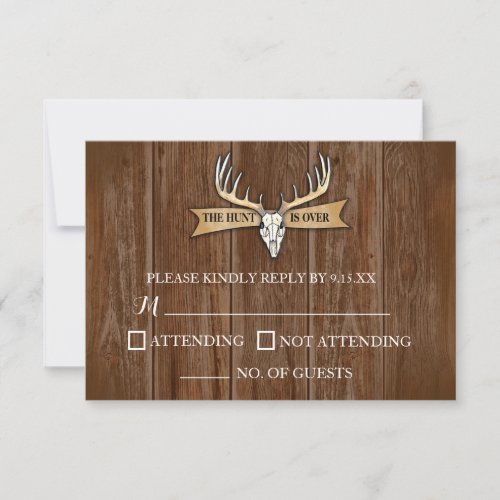 Rustic Hunt Is Over Wedding RSVP Card