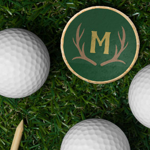 Rustic Hunter Green Antlers Monogram Golf Tees