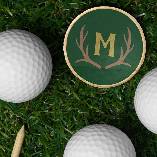 Rustic Hunter Green Antlers Monogram Golf Tees (Creator Uploaded)