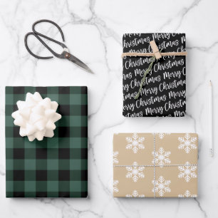 Rustic Hunter Green Buffalo Plaid Merry Christmas Wrapping Paper Sheets
