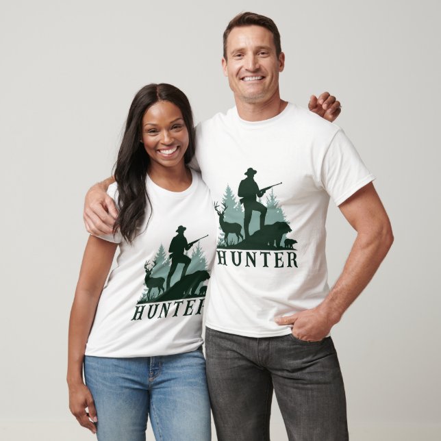 Rustic Hunter Silhouette with Wildlife T-Shirt (Unisex)