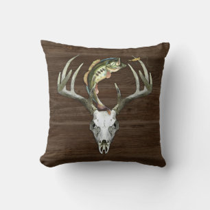 Rustic Hunting Antlers Fishing Throw Pillow