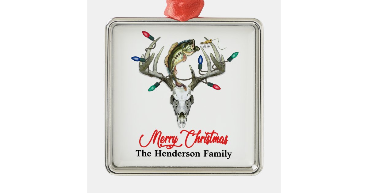 Rustic Hunting Fishing Christmas Metal Ornament