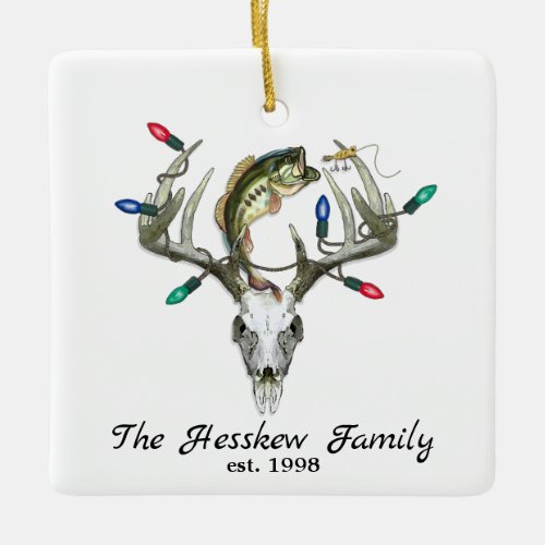 Rustic Hunting Fishing Deer Antlers Ceramic Ornament